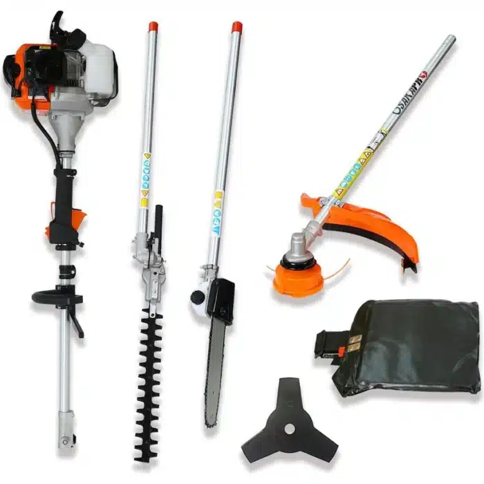 4 in 1 multi-functional trimming tool, 33CC 2-cycle garden tool system with gas pole saw - red- Components