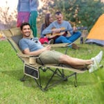 man on the 2 in 1 camping hammock chair with detachable footrest - gray & khaki