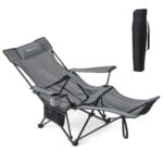 2 in 1 camping hammock chair with detachable footrest - gray & khaki