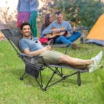 man on 2 in 1 camping hammock chair with detachable footrest - gray & khaki