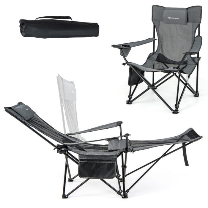 adjust the 2 in 1 camping hammock chair with detachable footrest - gray & khaki