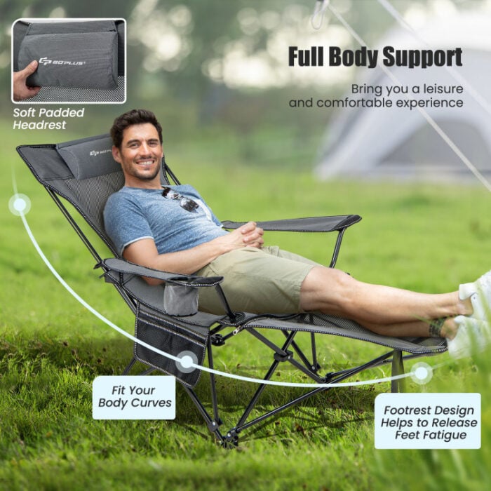 2 in 1 camping hammock chair with detachable footrest benefits - gray & khaki