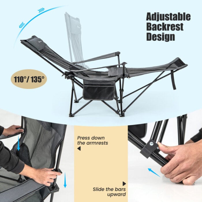 adjust the 2 in 1 camping hammock chair with detachable footrest - gray & khaki
