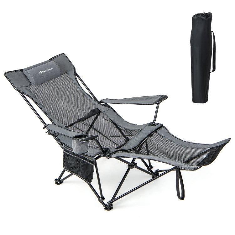 2 in 1 camping hammock chair with detachable footrest - gray & khaki