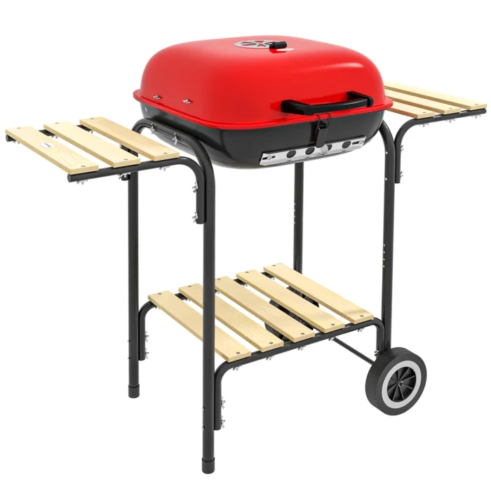 Outsunny Outdoor Portable Charcoal Grill 17″| 2 Side Tables – Up to 600℃