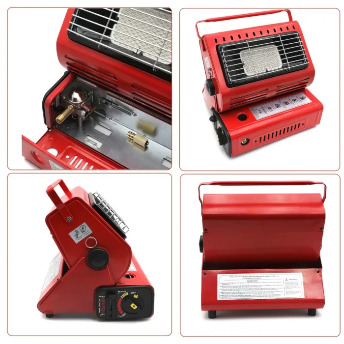 2-in-1 Butane Camping Heater & Stove w/ Stainless Grill- Different sides