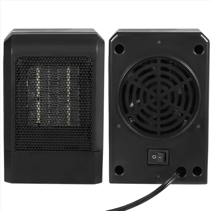 Portable Electric Heater 500W – PTC Ceramic, 3S Heat- back and front - black
