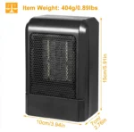Portable Electric Heater 500W – PTC Ceramic, 3S Heat- Dimensions
