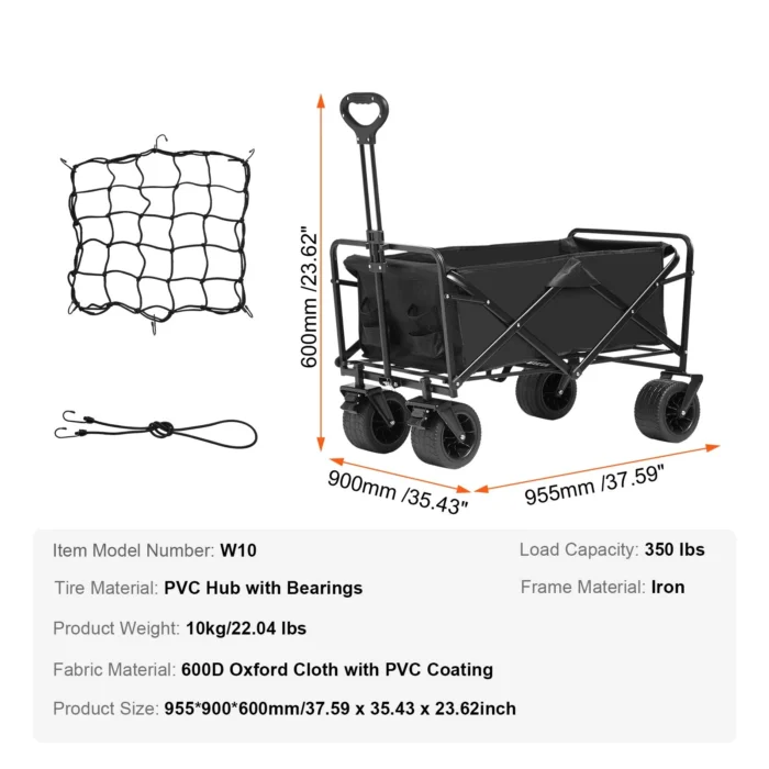 VEVOR Collapsible Wagon Cart – 350 lbs, All-Terrain