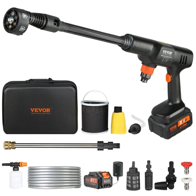 VEVOR Cordless Pressure Washer – 652 PSI, 60-Min Battery- All components