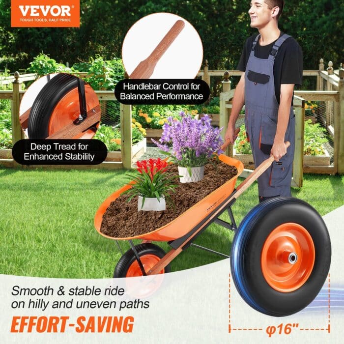 VEVOR 5 Cu. Ft. Wheelbarrow Cart 265 lbs Plastic Tub