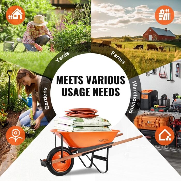 VEVOR 5 Cu. Ft. Wheelbarrow Cart 265 lbs Plastic Tub