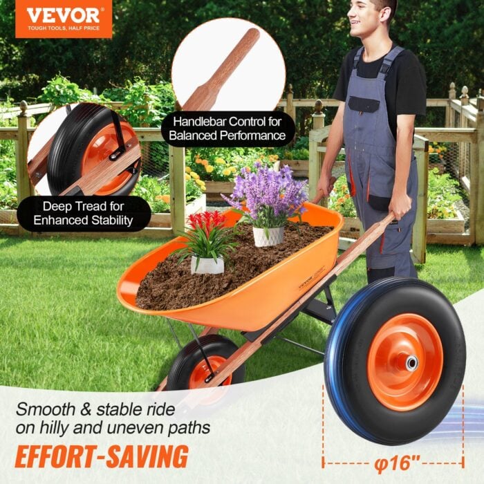 VEVOR 6 Cu. Ft. Wheelbarrow Cart 330 lbs Iron Tray
