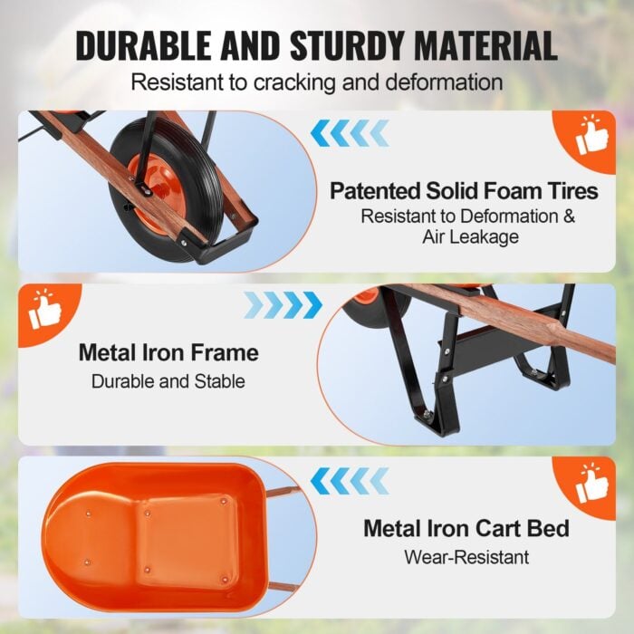 VEVOR 6 Cu. Ft. Wheelbarrow Cart 330 lbs Iron Tray