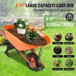 VEVOR 6 Cu. Ft. Wheelbarrow Cart 330 lbs Iron Tray