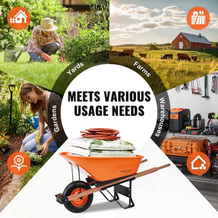 VEVOR 6 Cu. Ft. Wheelbarrow Cart 330 lbs Iron Tray