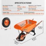 VEVOR 6 Cu. Ft. Wheelbarrow Cart 330 lbs Iron Tray