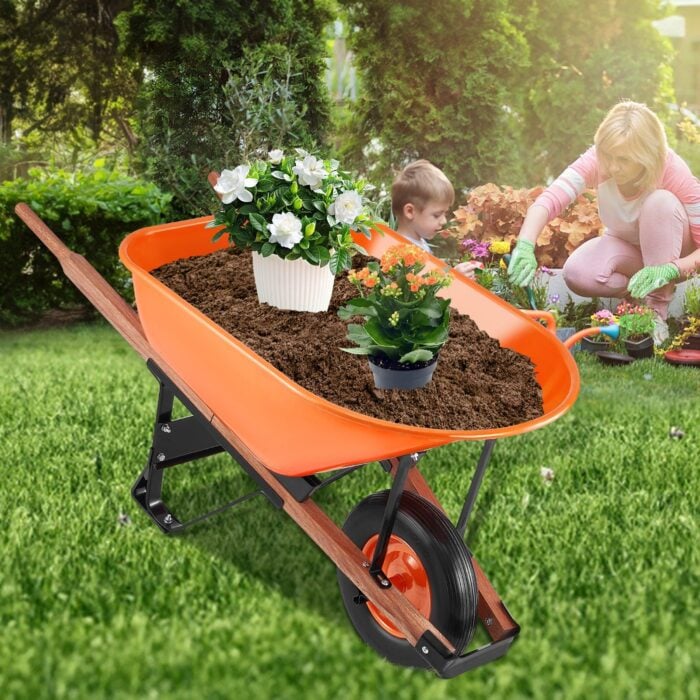 VEVOR 6 Cu. Ft. Wheelbarrow Cart 330 lbs Iron Tray