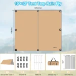 PAHTTO 12′ × 10′ Hammock Rain Fly – 210T Polyester, PU Waterproof