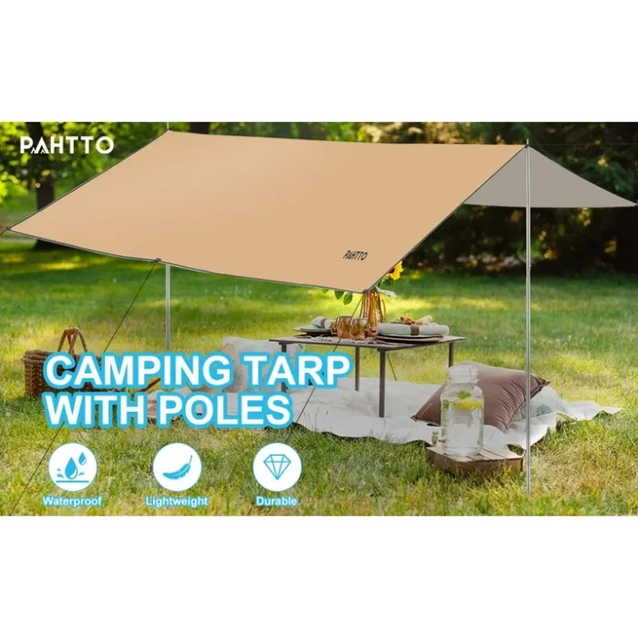 PAHTTO 12′ × 10′ Hammock Rain Fly – 210T Polyester, PU Waterproof