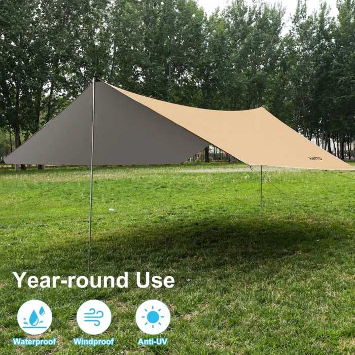 PAHTTO 12′ × 10′ Hammock Rain Fly – 210T Polyester, PU Waterproof