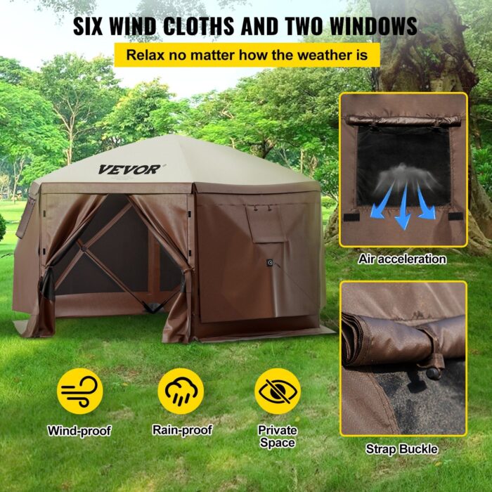 VEVOR 10'x10' Pop-Up Camping Gazebo Tent – 8 Person Shelter