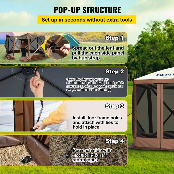 VEVOR 10'x10' Pop-Up Camping Gazebo Tent – 8 Person Shelter