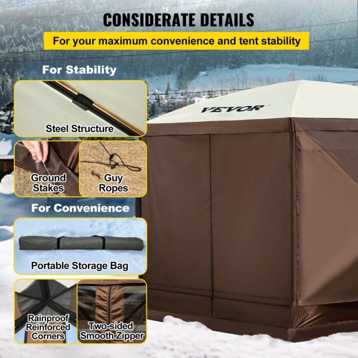 VEVOR 10'x10' Pop-Up Camping Gazebo Tent – 8 Person Shelter