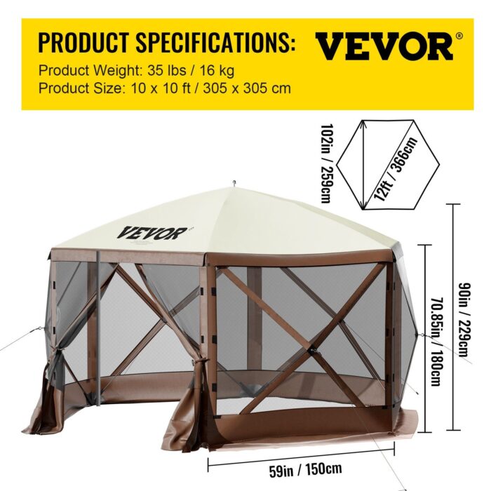 VEVOR 10'x10' Pop-Up Camping Gazebo Tent – 8 Person Shelter
