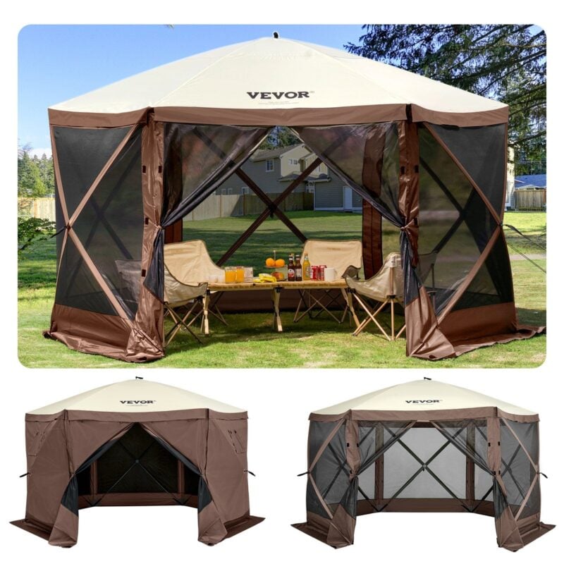VEVOR 10'x10' Pop-Up Camping Gazebo Tent – 8 Person Shelter