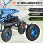 VEVOR Rolling Garden Cart Seat – 360° Swivel, Tool Tray
