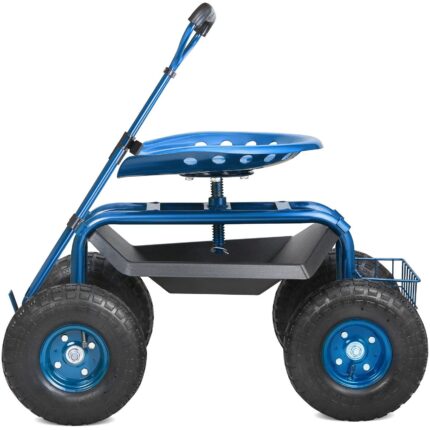 VEVOR Rolling Garden Cart Seat – 360° Swivel, Tool Tray