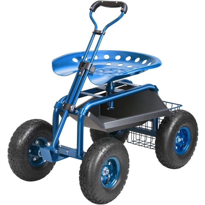 VEVOR Rolling Garden Cart Seat – 360° Swivel, Tool Tray