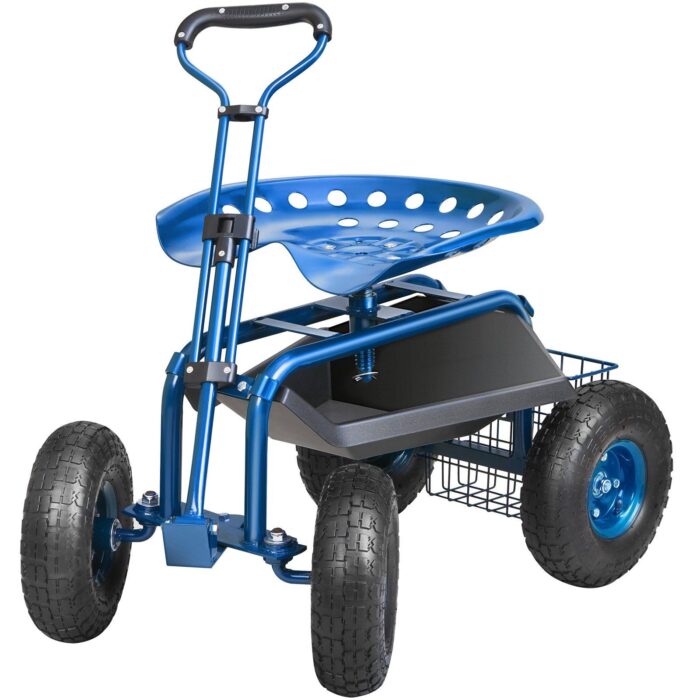 VEVOR Rolling Garden Cart Seat – 360° Swivel, Tool Tray
