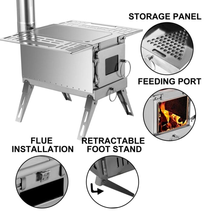 VEVOR Camping Tent Stove – Portable Stainless Steel Wood Burning Stove