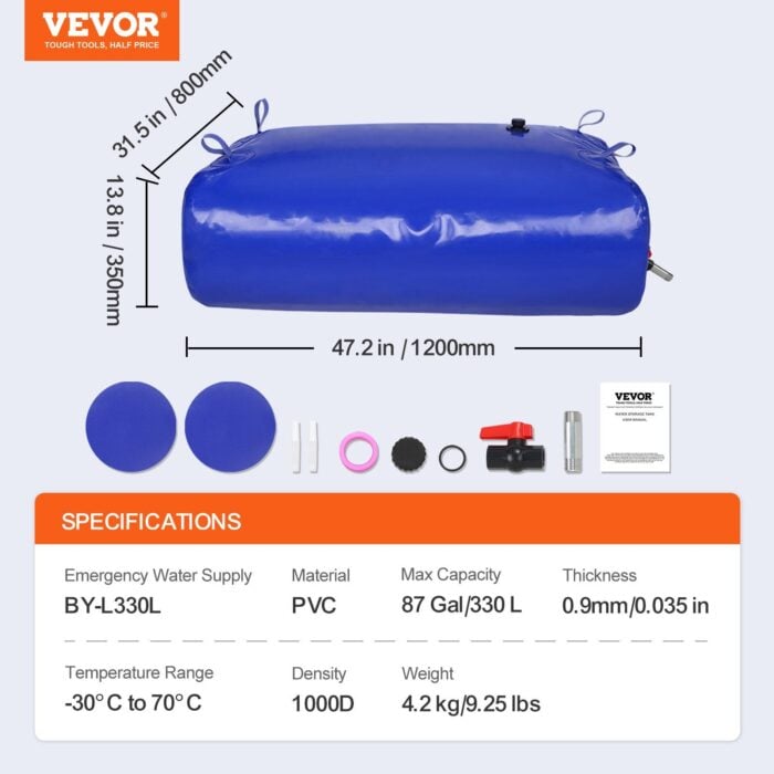 VEVOR 330L/87 Gallon Water Storage Bladder - Collapsible RV Water Tank
