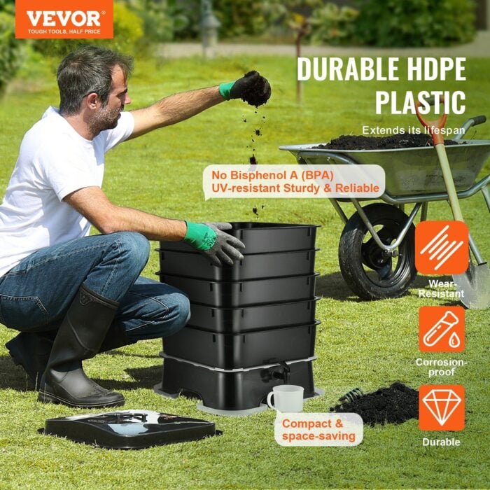 VEVOR 5-Tray Worm Composter – 50L Indoor/Outdoor Bin