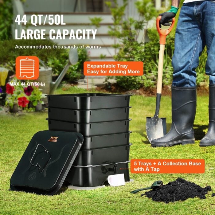 VEVOR 5-Tray Worm Composter – 50L Indoor/Outdoor Bin