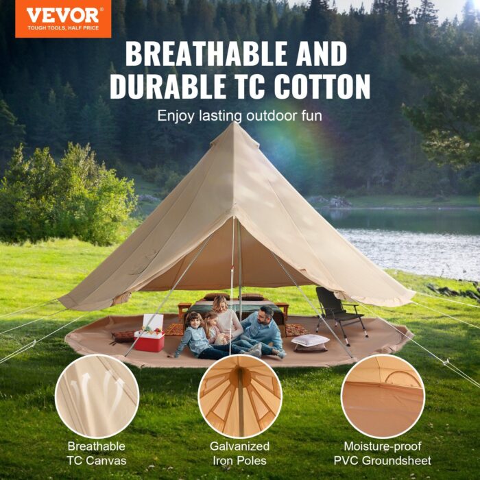 VEVOR 8-10 Person Canvas Bell Tent – Stove Jack & Waterproof