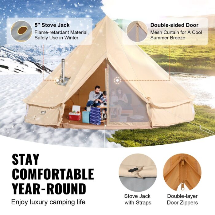 VEVOR 8-10 Person Canvas Bell Tent – Stove Jack & Waterproof