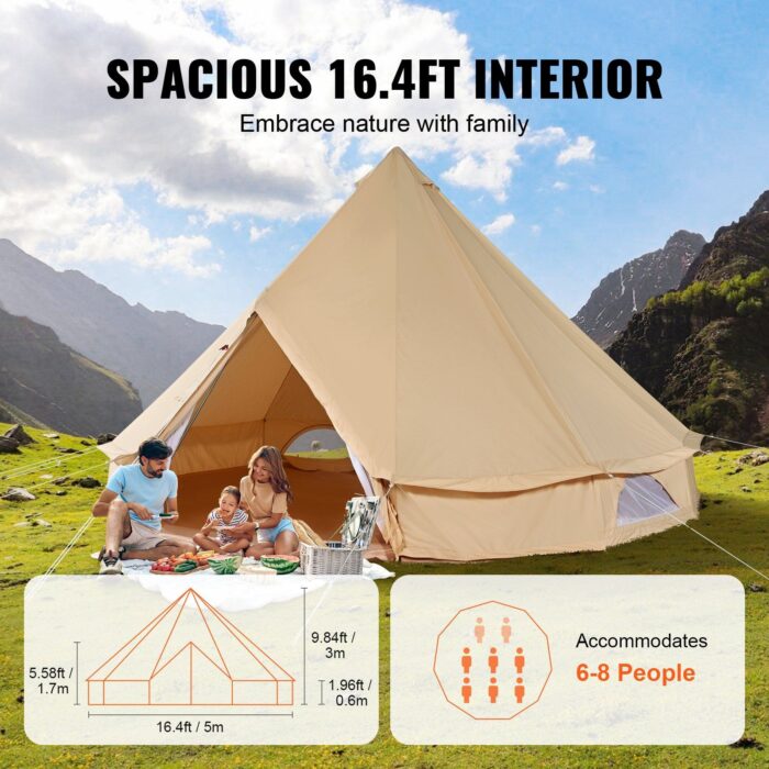 VEVOR 8-10 Person Canvas Bell Tent – Stove Jack & Waterproof
