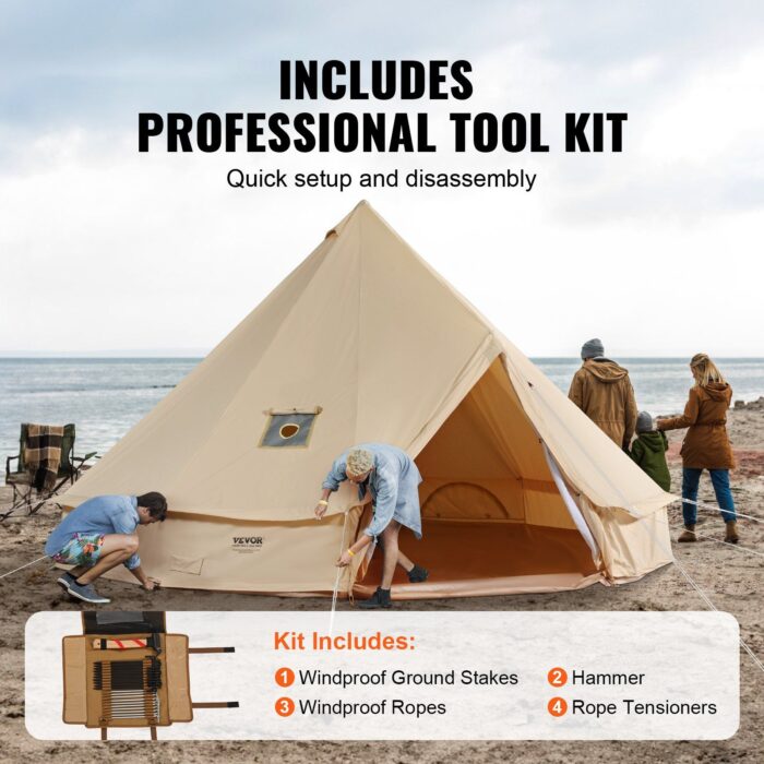 VEVOR 8-10 Person Canvas Bell Tent – Stove Jack & Waterproof