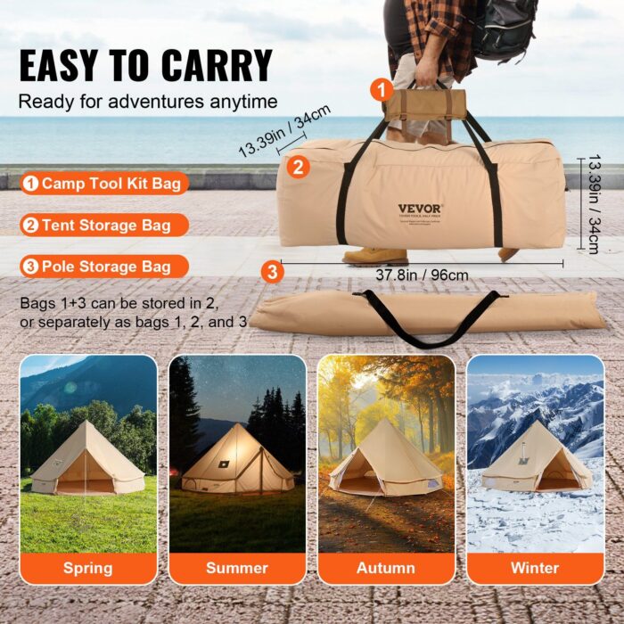 VEVOR 8-10 Person Canvas Bell Tent – Stove Jack & Waterproof