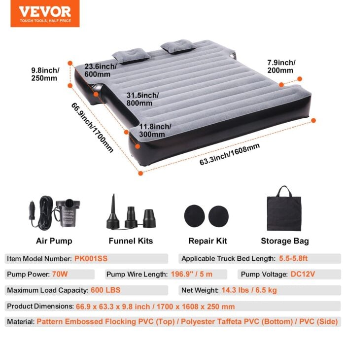 VEVOR Truck Bed Air Mattress 5.5-5.8 ft Short Beds