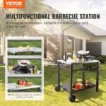 VEVOR Outdoor Grill Dining Cart | Double-Shelf BBQ Prep Table