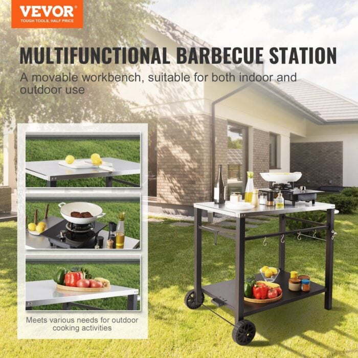 VEVOR Outdoor Grill Dining Cart | Double-Shelf BBQ Prep Table
