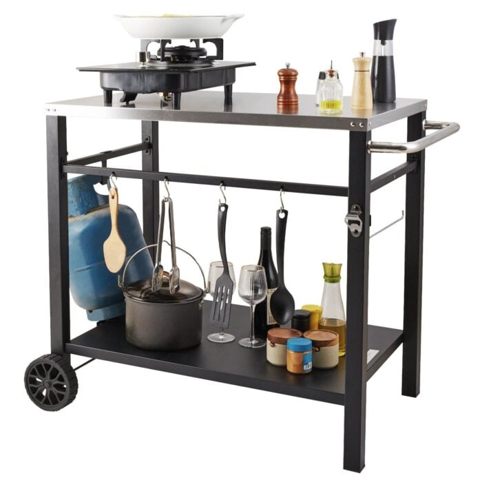 VEVOR Outdoor Grill Dining Cart | Double-Shelf BBQ Prep Table