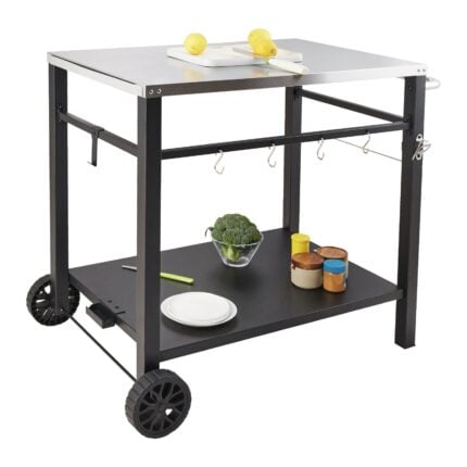 VEVOR Outdoor Grill Dining Cart | Double-Shelf BBQ Prep Table