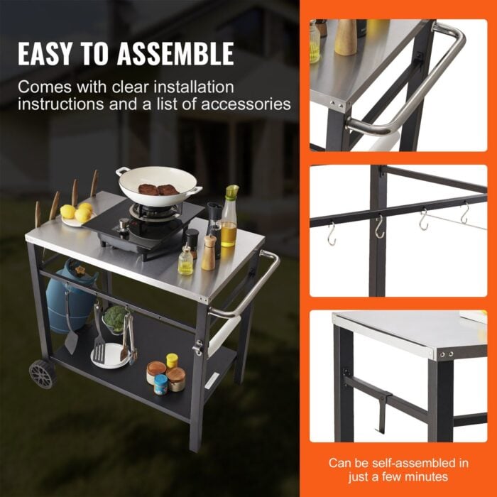 VEVOR Outdoor Grill Dining Cart | Double-Shelf BBQ Prep Table
