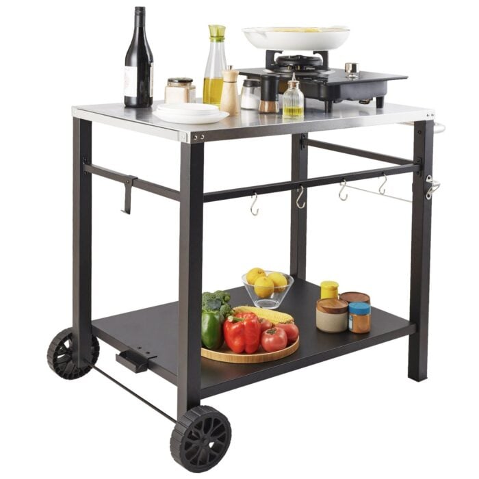 VEVOR Outdoor Grill Dining Cart | Double-Shelf BBQ Prep Table